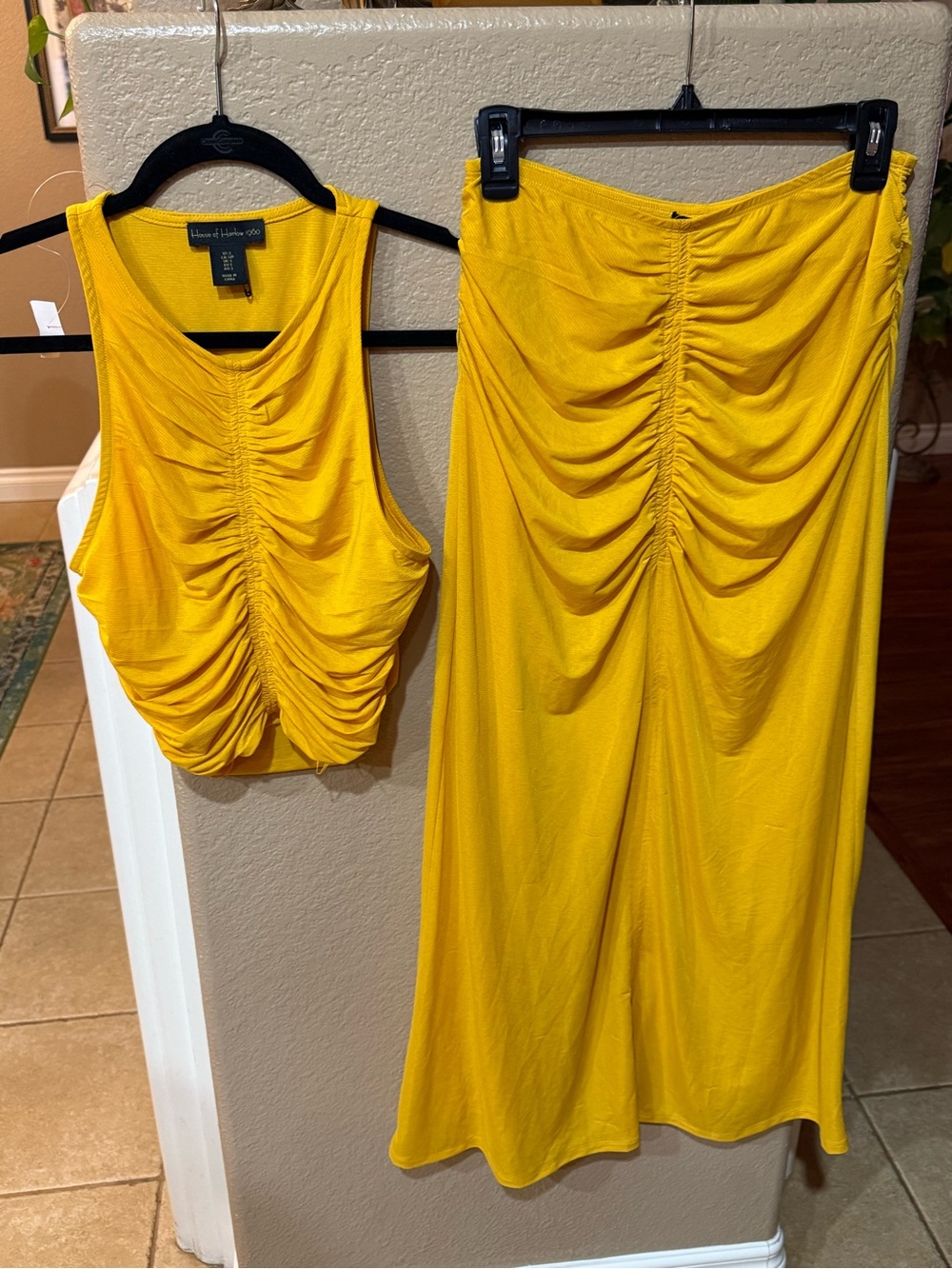 House of Harlow 1960 Yellow Ruched Midi Skirt Set